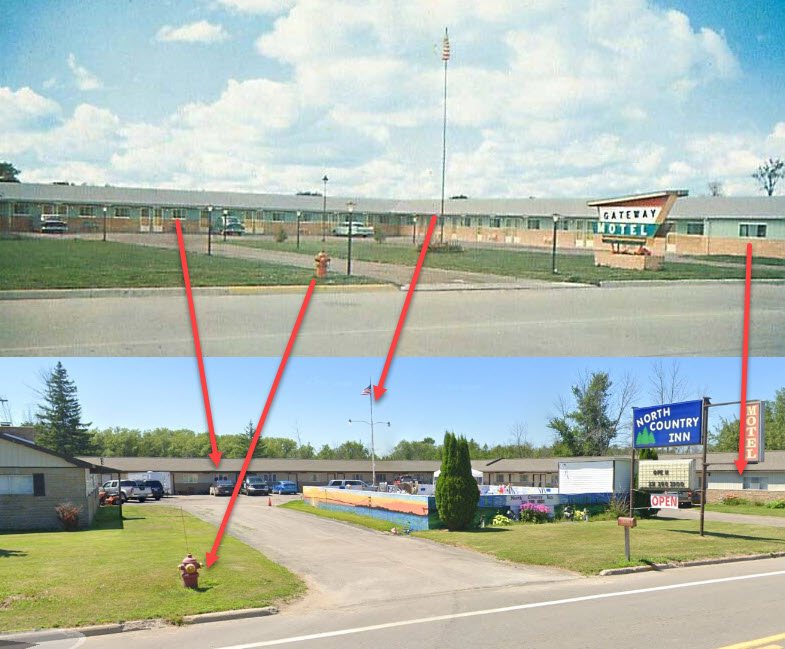 North Country Inn (Gateway Motel) - Postcard Compared To Street View